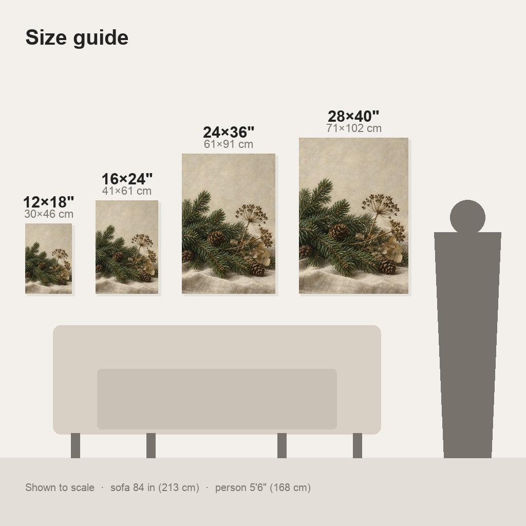 Evergreen and Pinecones on Linen Christmas Wall Art
