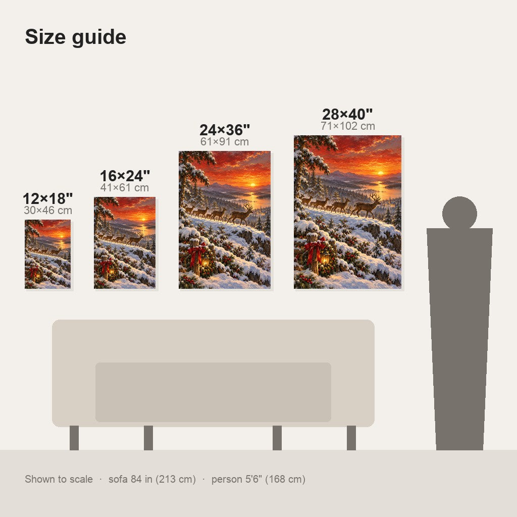 Deer on the Sunset Ridge Christmas Wall Art