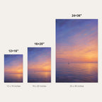 Coastal Sunset Ocean Wall Art - size comparison of the 12x16, 16x20 and 24x36 inch options shown to scale