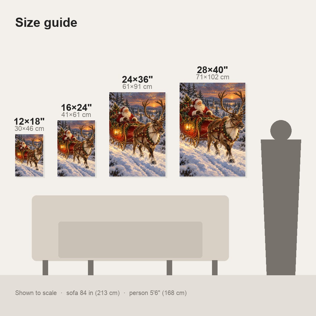 Santa's Sleigh and Reindeer Christmas Wall Art