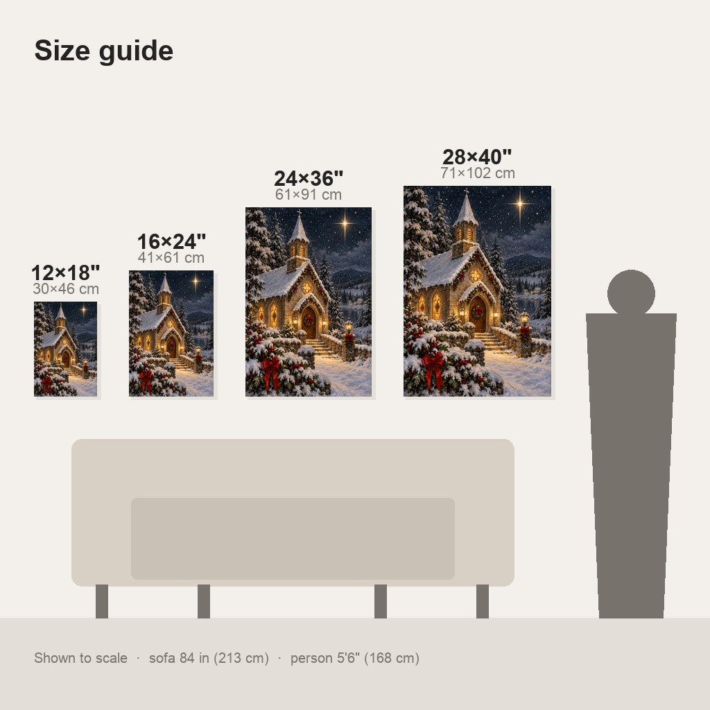 Snowy Chapel and Star Christmas Wall Art