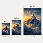 Mountain Peak Above the Clouds Wall Art - size comparison of the 12x16, 16x20 and 24x36 inch options shown to scale