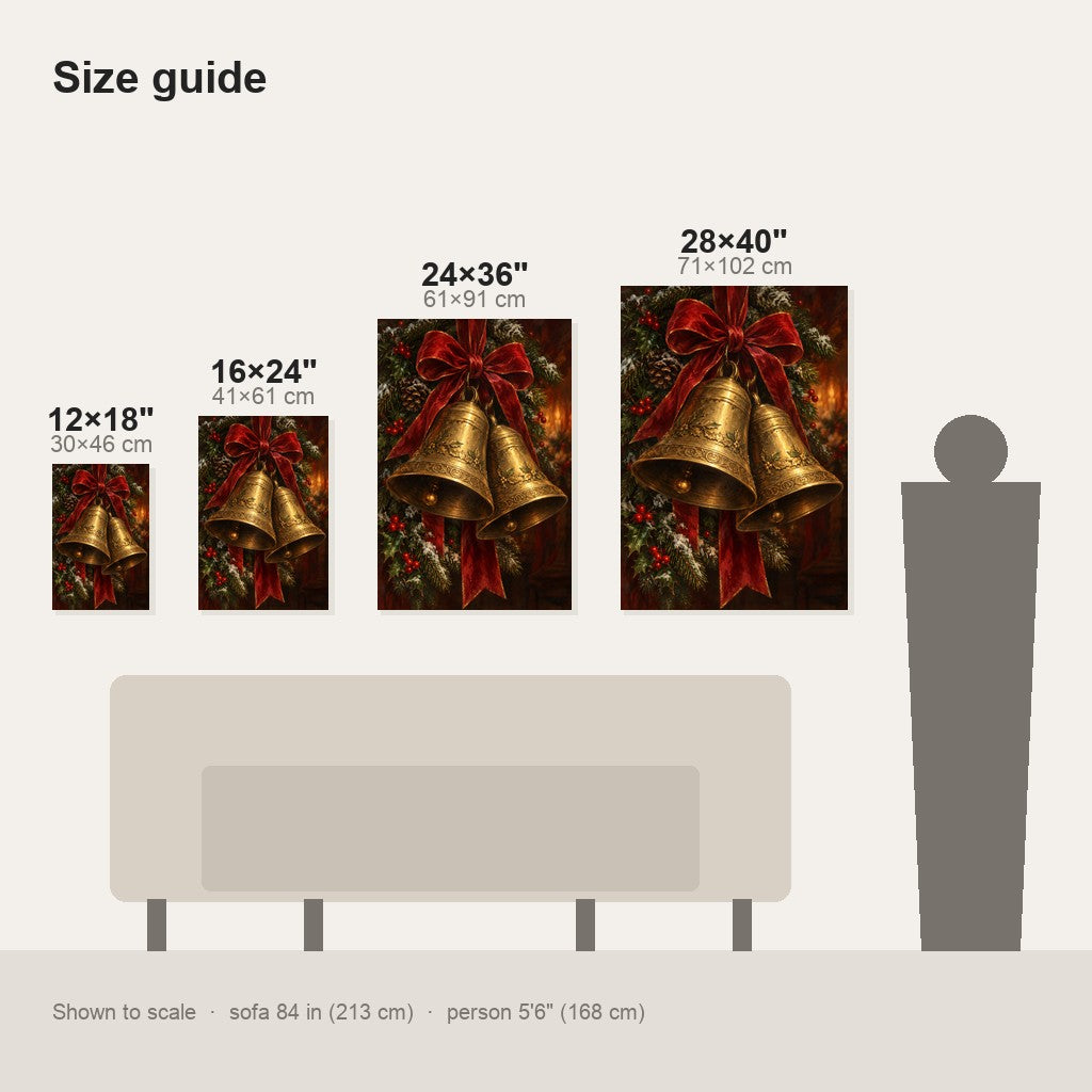Brass Bells and Red Ribbon Christmas Wall Art