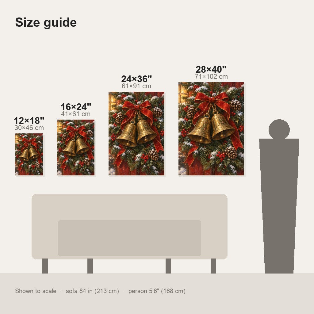 Golden Bells and Evergreen Garland Christmas Wall Art
