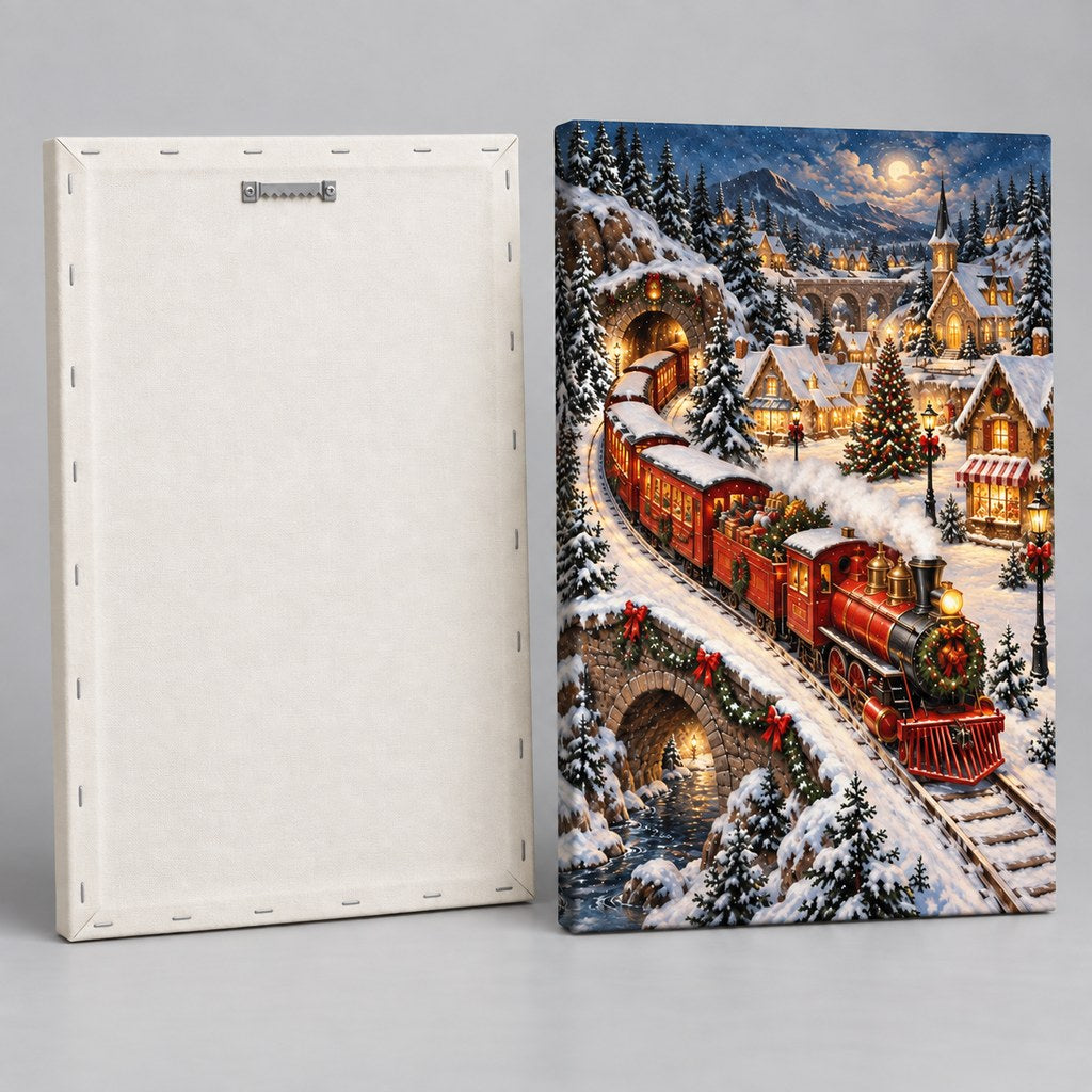 Christmas Train Snowy Village Wall Art
