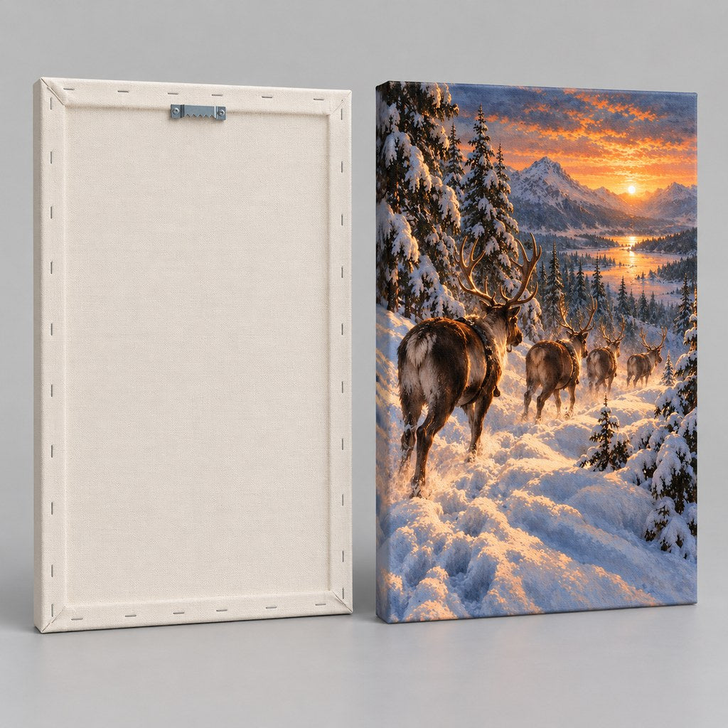 Reindeer Herd at Dusk Christmas Wall Art