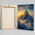Mountain Peak Above the Clouds Wall Art - front and back view showing the wooden stretcher frame and sawtooth hanger
