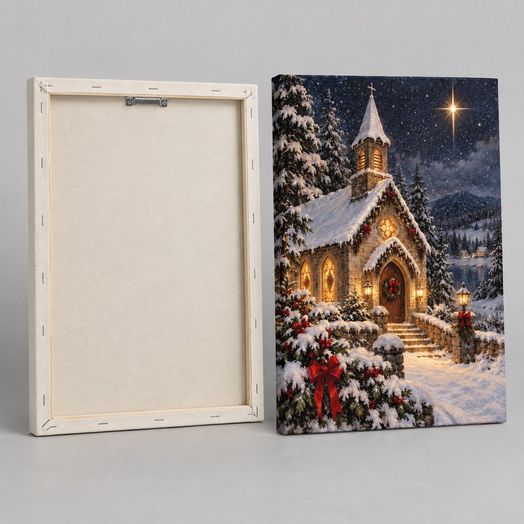 Snowy Chapel and Star Christmas Wall Art