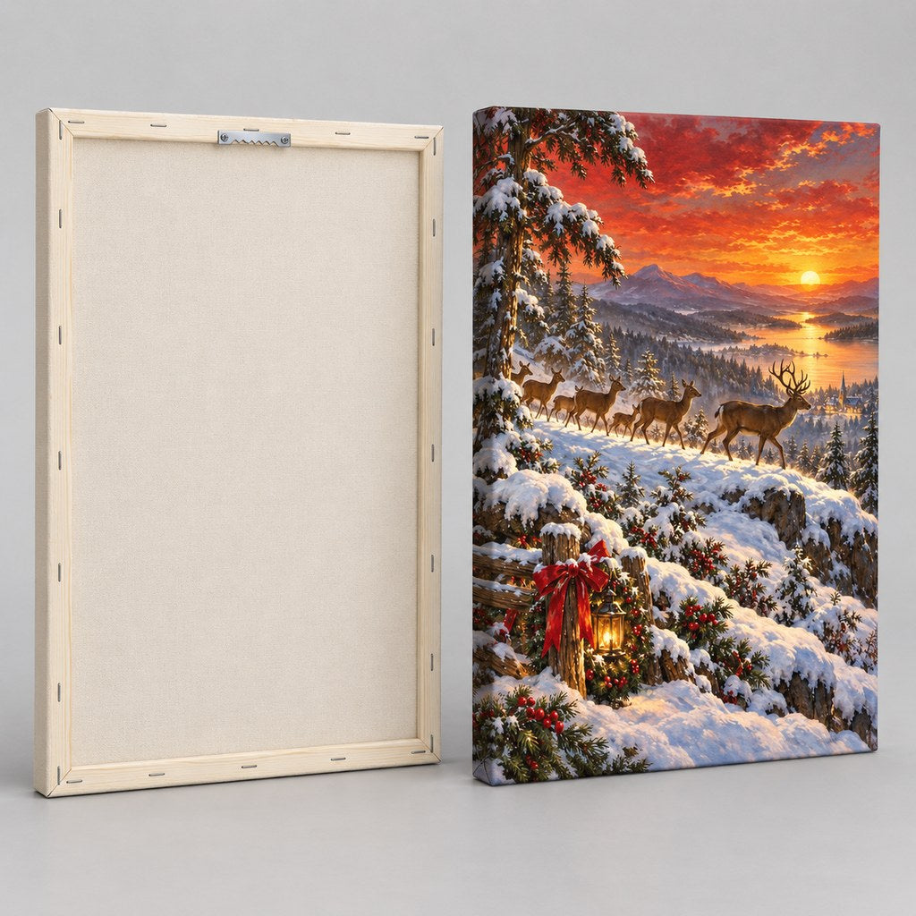 Deer on the Sunset Ridge Christmas Wall Art