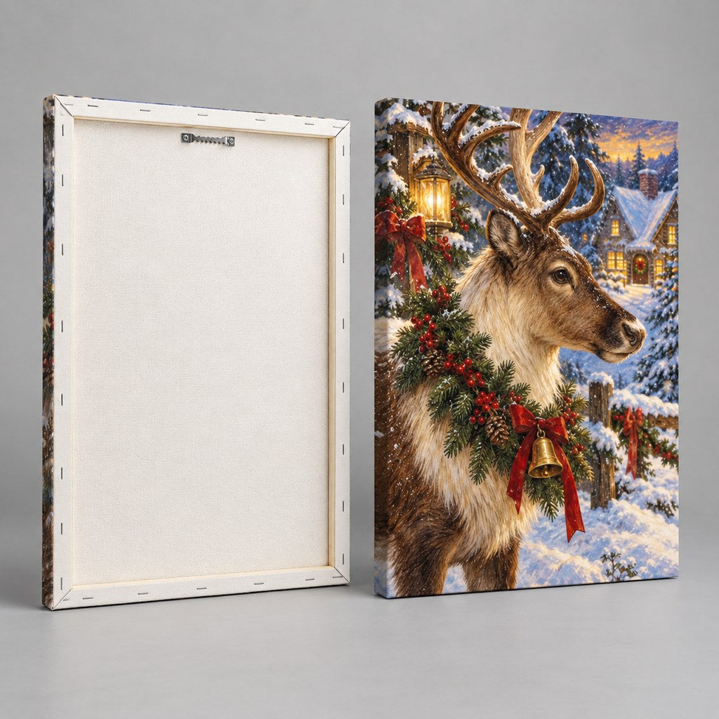 Reindeer with Wreath Christmas Wall Art