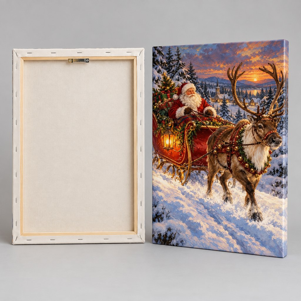 Santa's Sleigh and Reindeer Christmas Wall Art