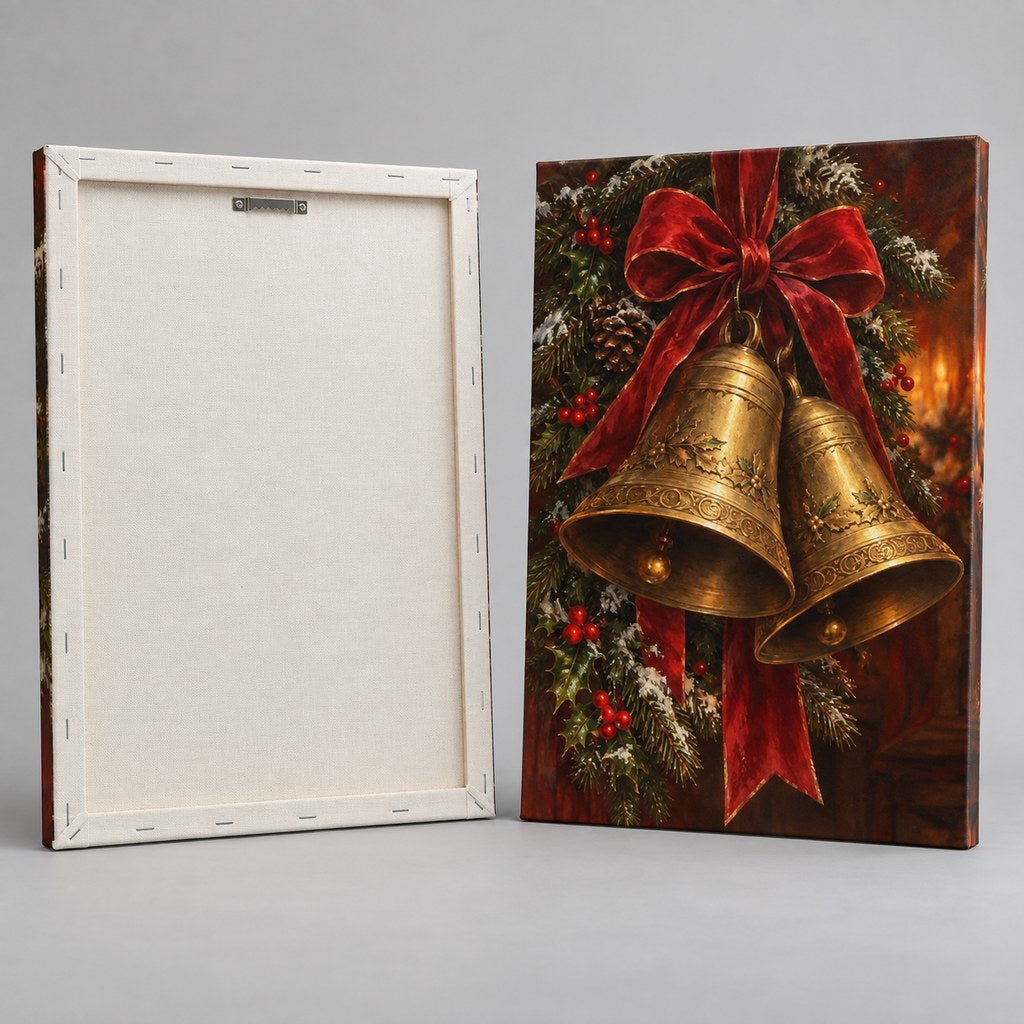 Brass Bells and Red Ribbon Christmas Wall Art