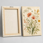 Vintage Wildflower Botanical Wall Art - front and back view showing the wooden stretcher frame and sawtooth hanger
