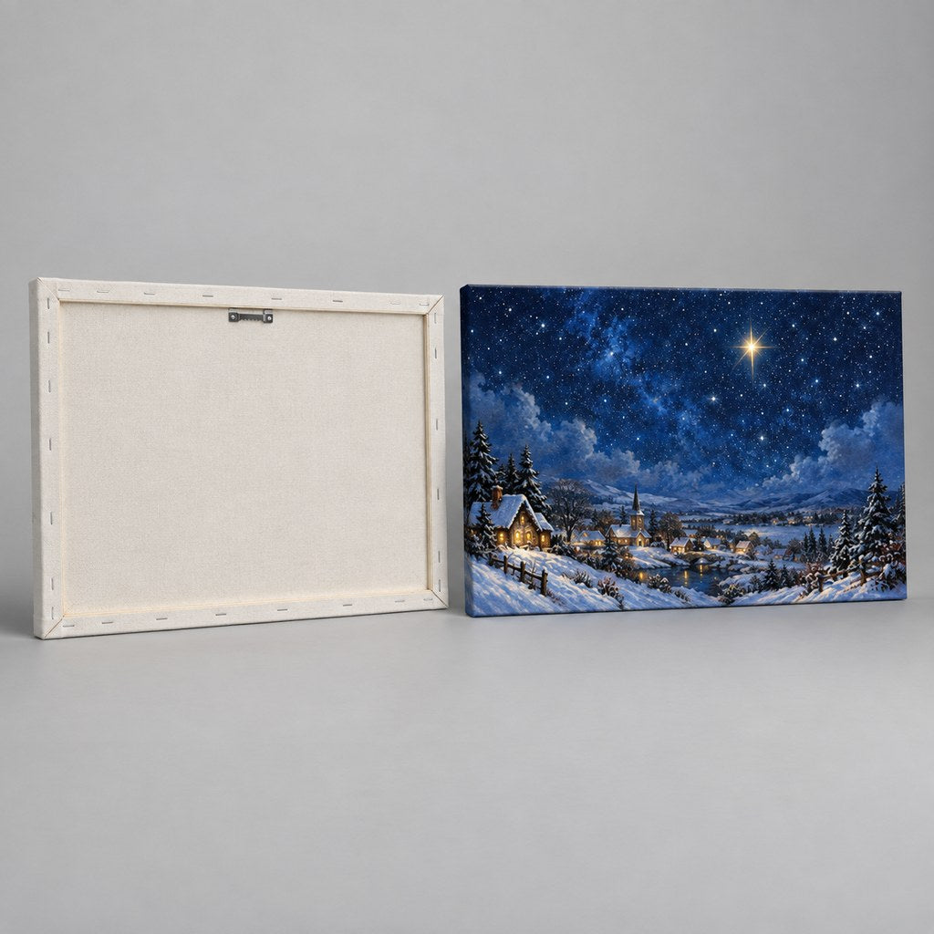 Silent Night Starry Village Landscape Christmas Wall Art