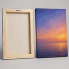 Coastal Sunset Ocean Wall Art - front and back view showing the wooden stretcher frame and sawtooth hanger
