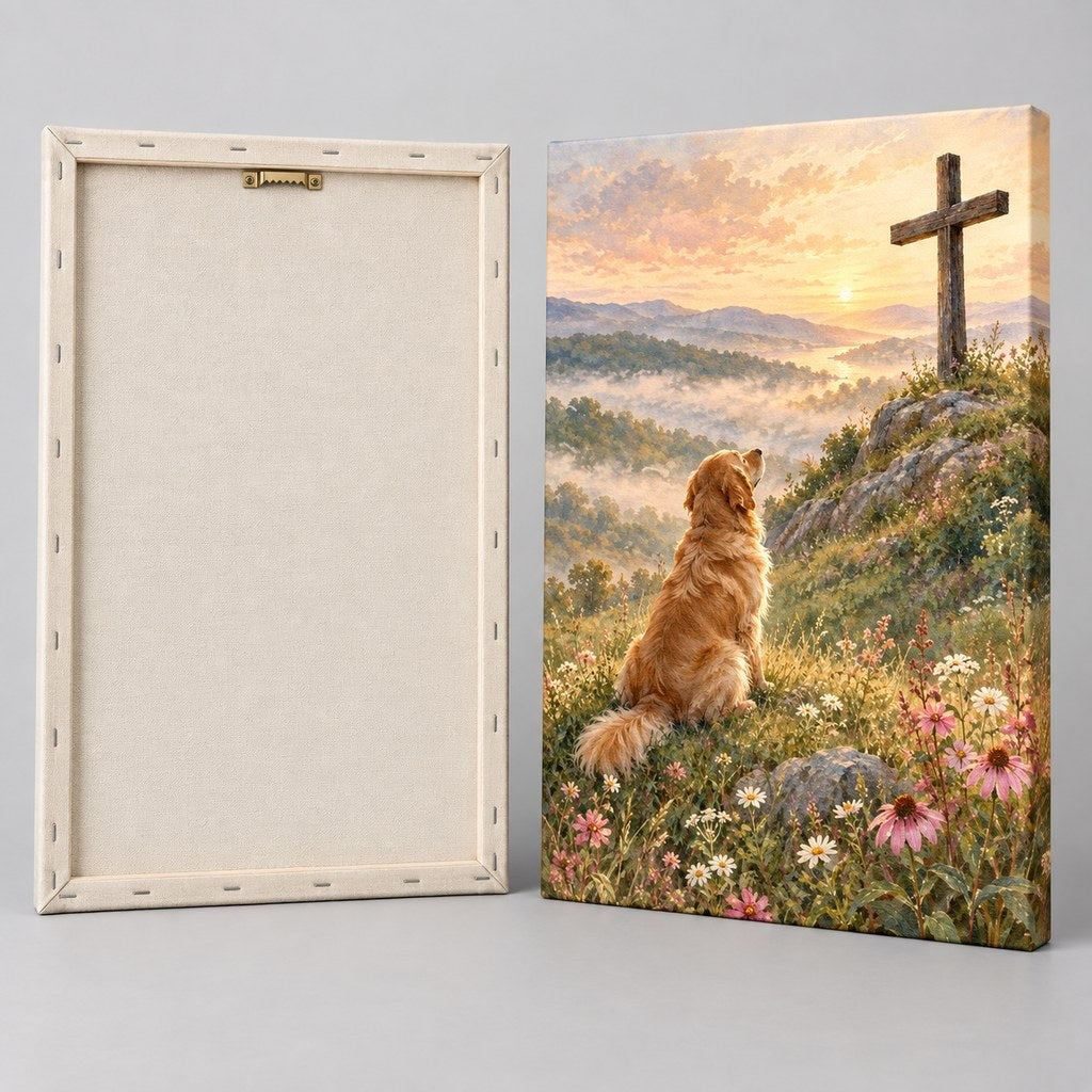 Golden Retriever and the Cross Christian Wall Art