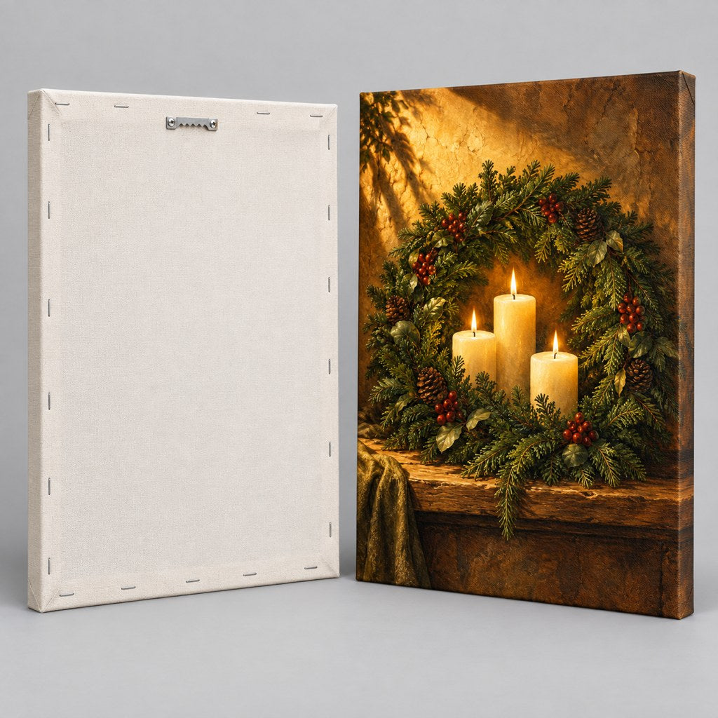 Evergreen Wreath Candlelight Wall Art