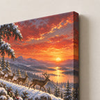 Deer on the Sunset Ridge Christmas Wall Art