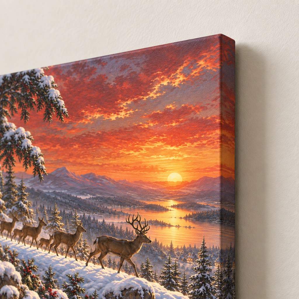 Deer on the Sunset Ridge Christmas Wall Art