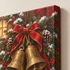 Golden Bells and Evergreen Garland Christmas Wall Art