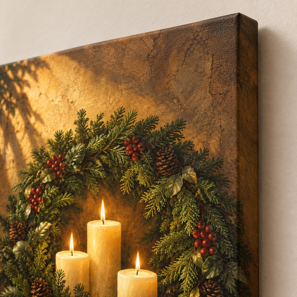 Evergreen Wreath Candlelight Wall Art