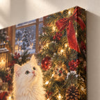 White Cat and Christmas Lights Wall Art