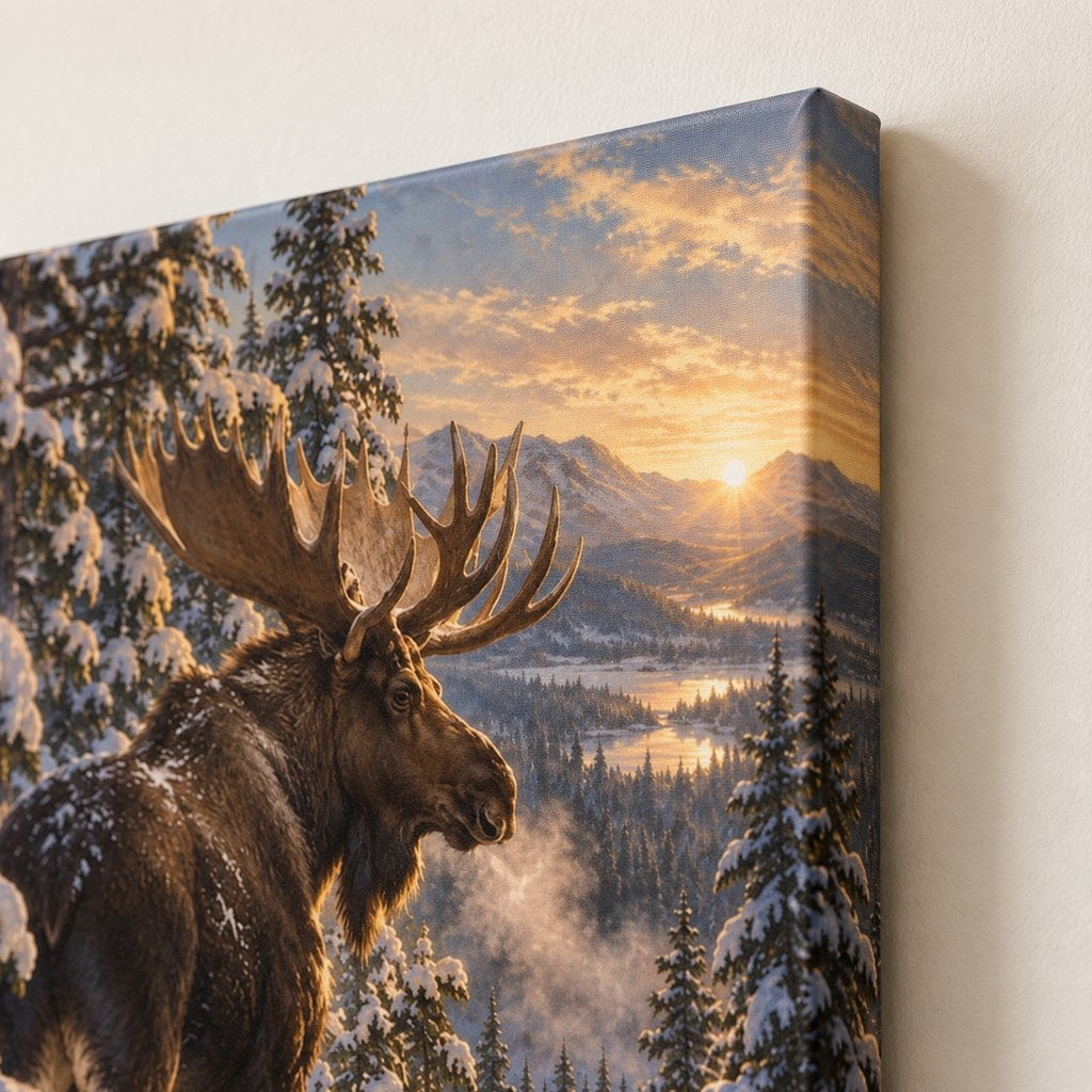 Moose in Snowy Pines Christmas Wall Art