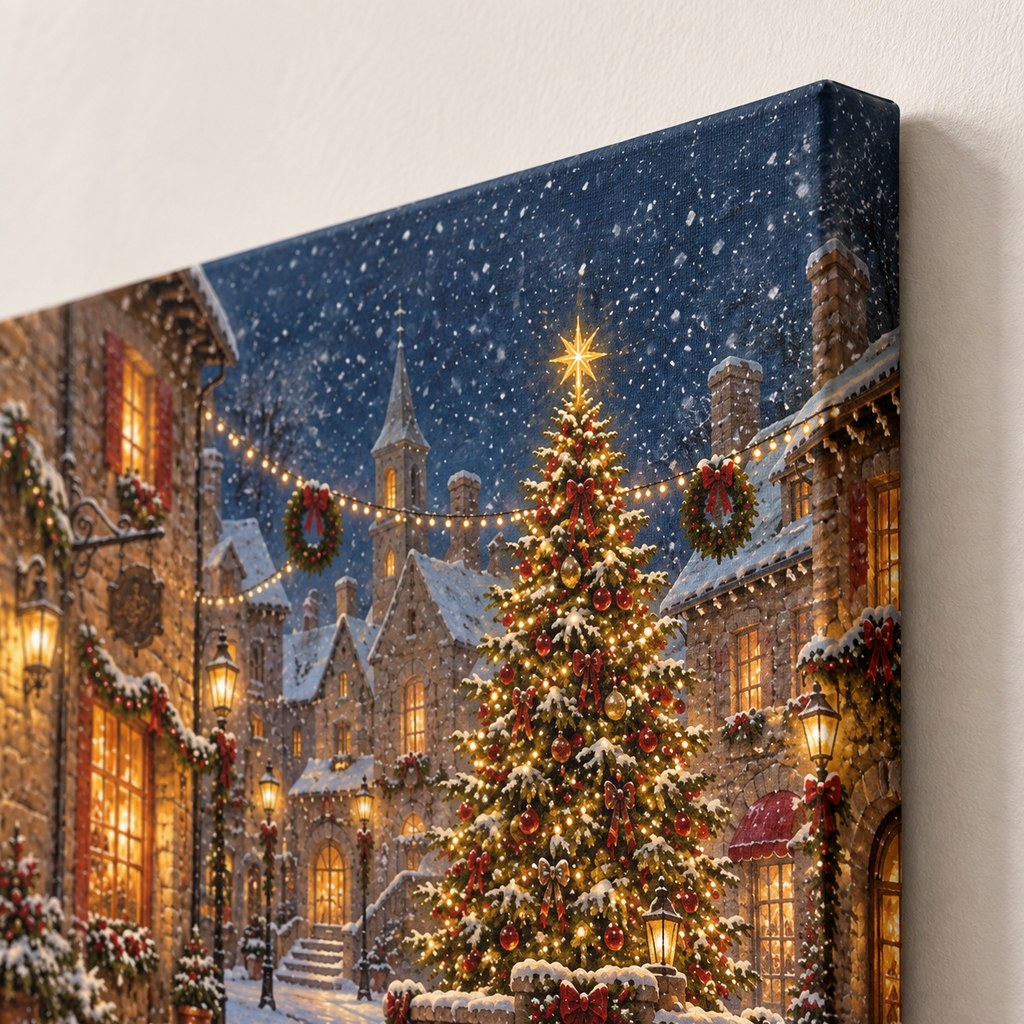 Village Night Landscape Christmas Wall Art