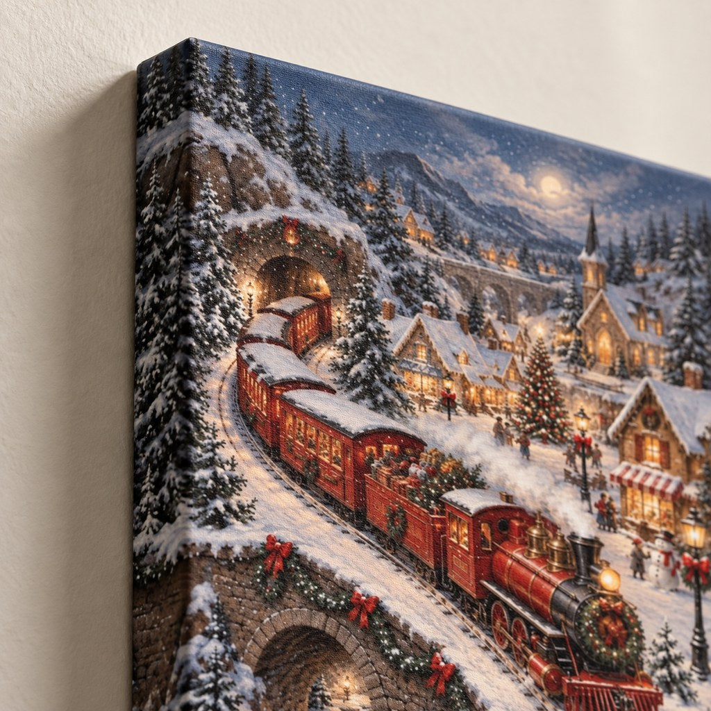 Christmas Train Snowy Village Wall Art