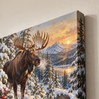 Moose in Snowy Pines Landscape Christmas Wall Art