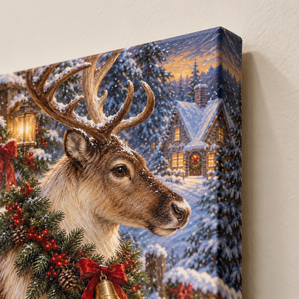Reindeer with Wreath Christmas Wall Art