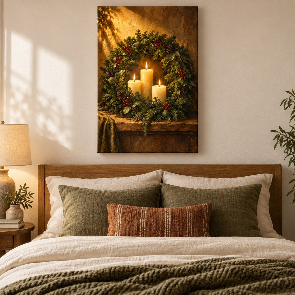Evergreen Wreath Candlelight Wall Art