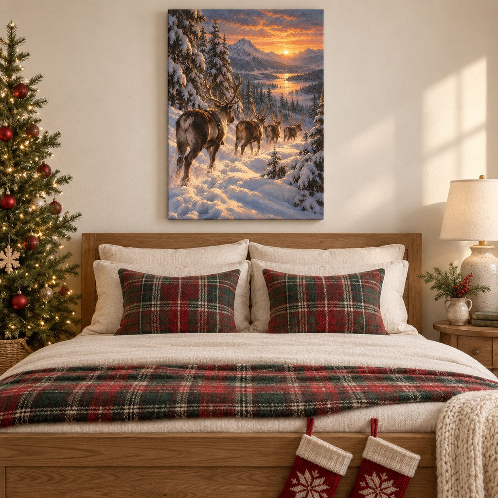 Reindeer Herd at Dusk Christmas Wall Art