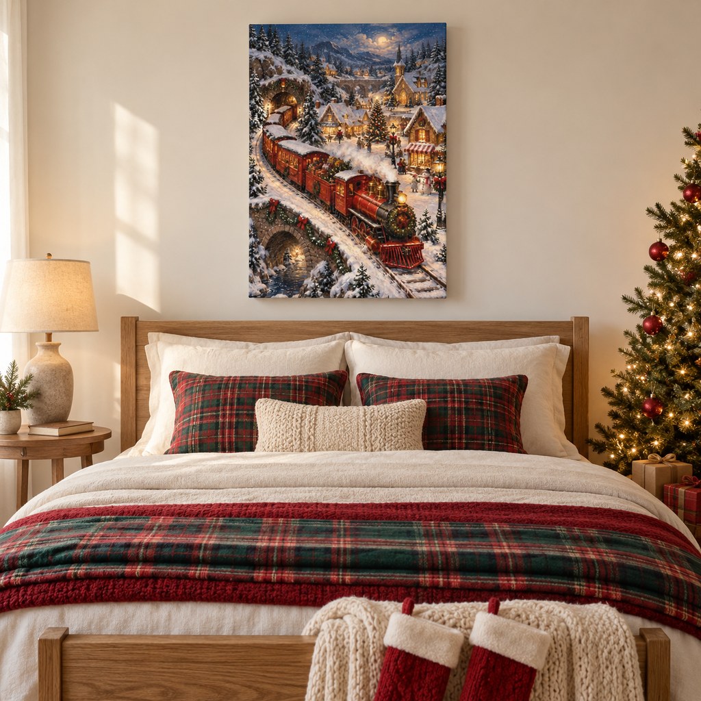 Christmas Train Snowy Village Wall Art