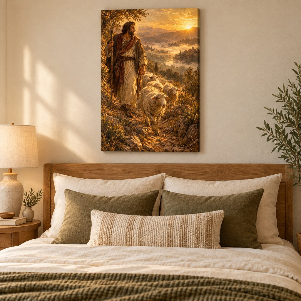 The Good Shepherd at Dawn Christian Wall Art