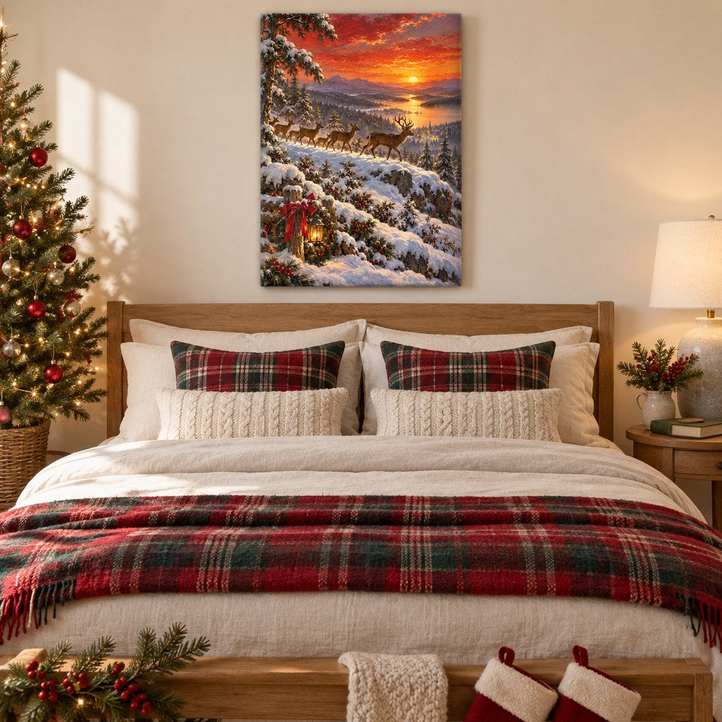 Deer on the Sunset Ridge Christmas Wall Art