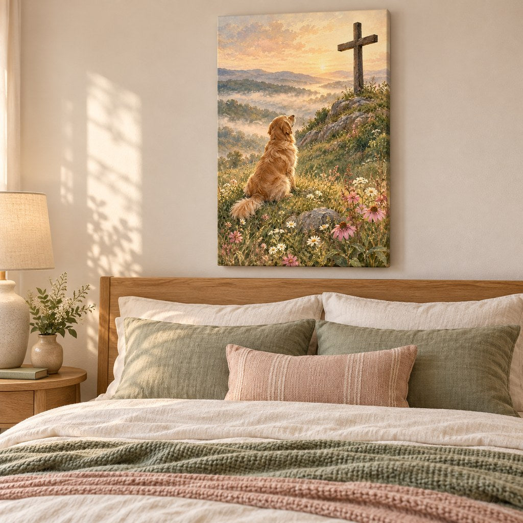 Golden Retriever and the Cross Christian Wall Art