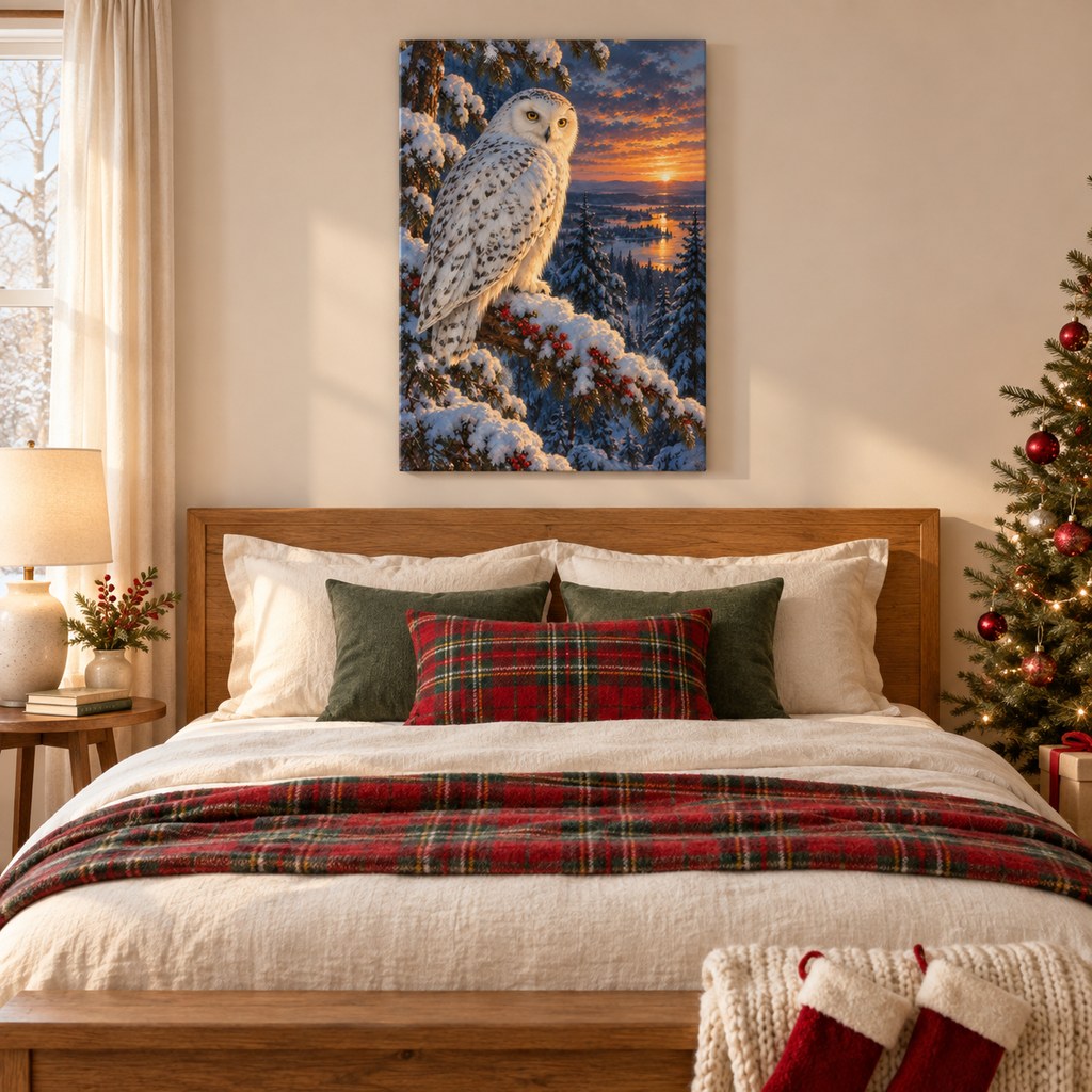 Snowy Owl Winter Christmas Wall Art