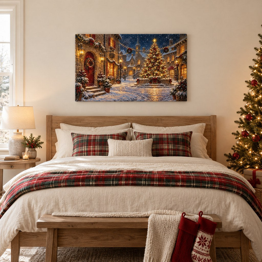 Village Night Landscape Christmas Wall Art