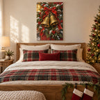 Golden Bells and Evergreen Garland Christmas Wall Art