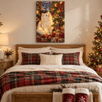 White Cat and Christmas Lights Wall Art