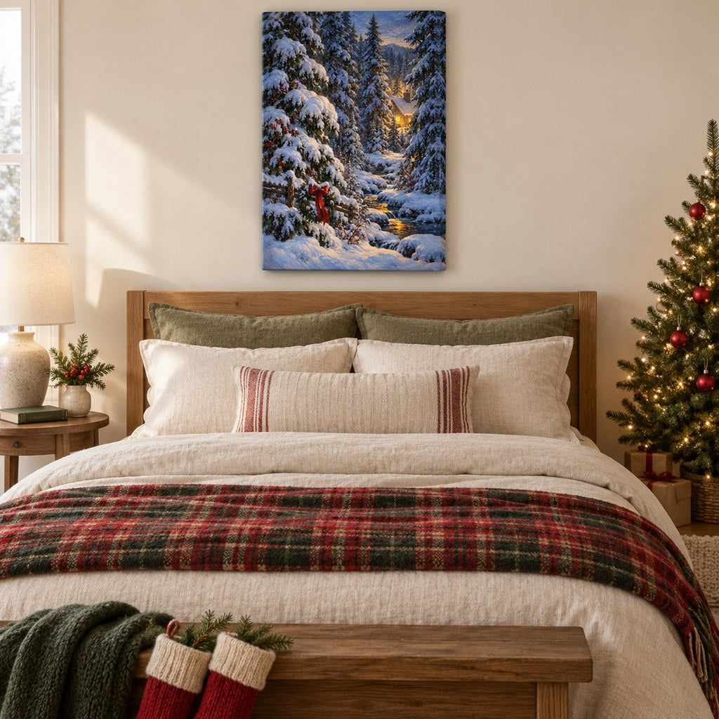 Snowy Pines and Warm Window Christmas Wall Art