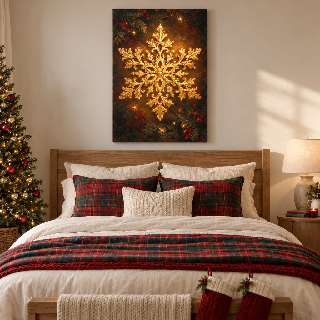 Golden Snowflake Christmas Wall Art