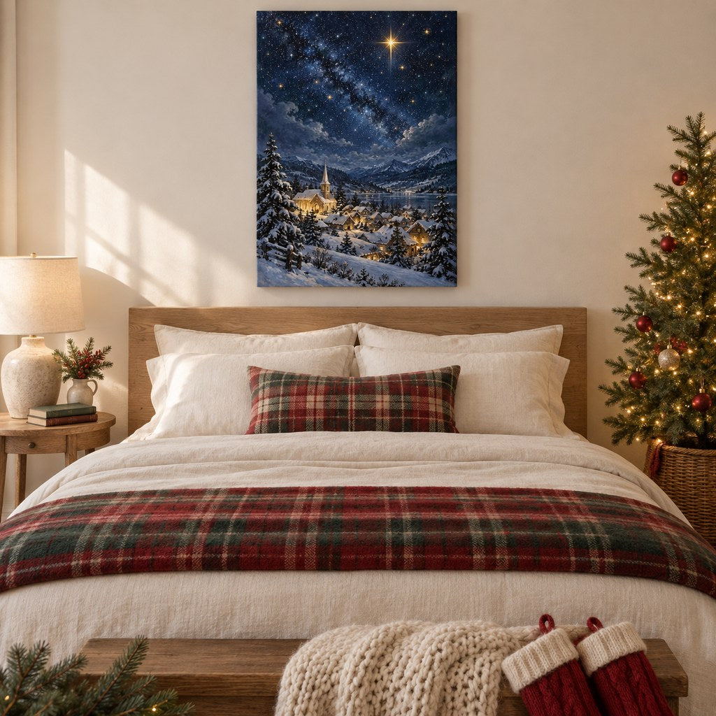 Silent Night Starry Village Christmas Wall Art