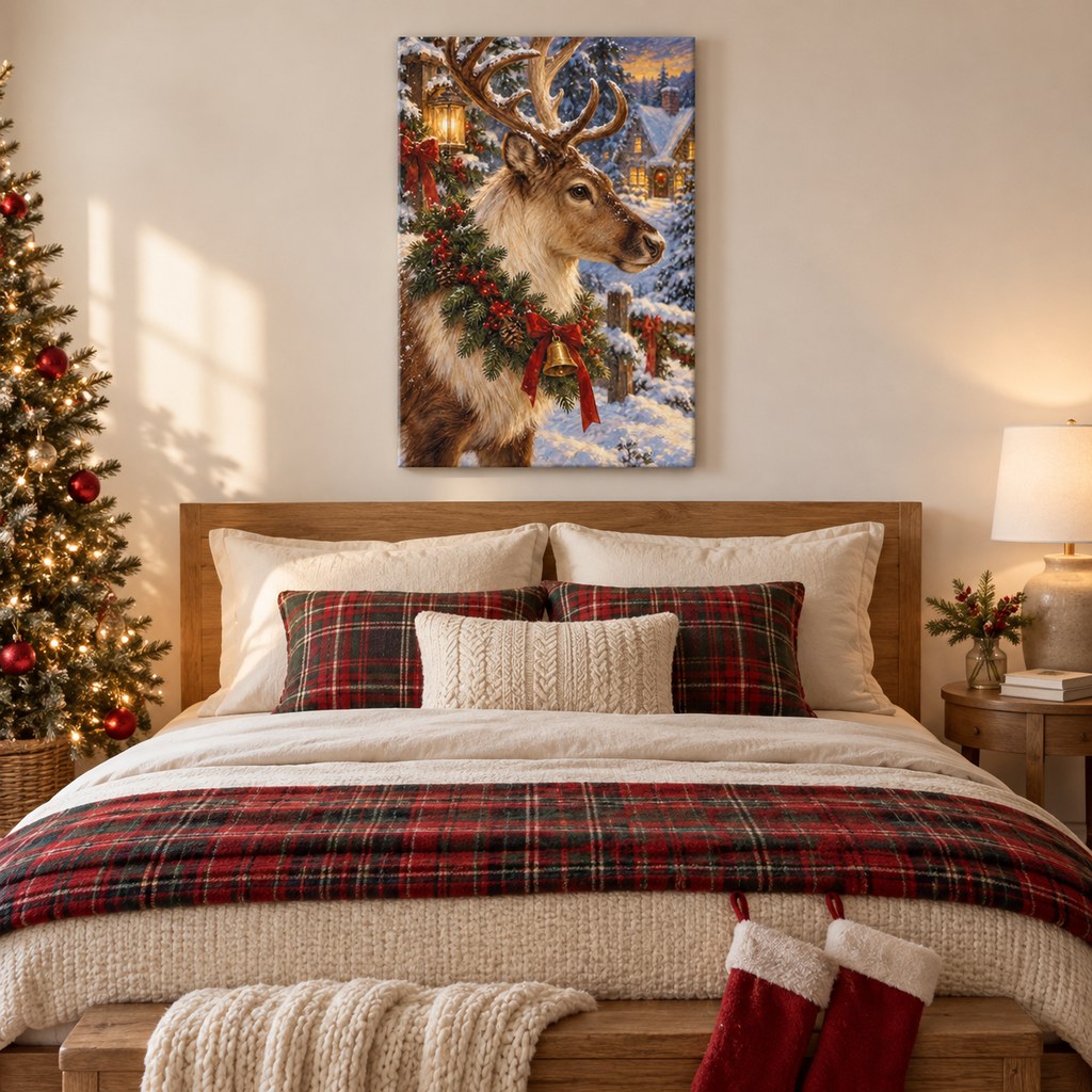 Reindeer with Wreath Christmas Wall Art