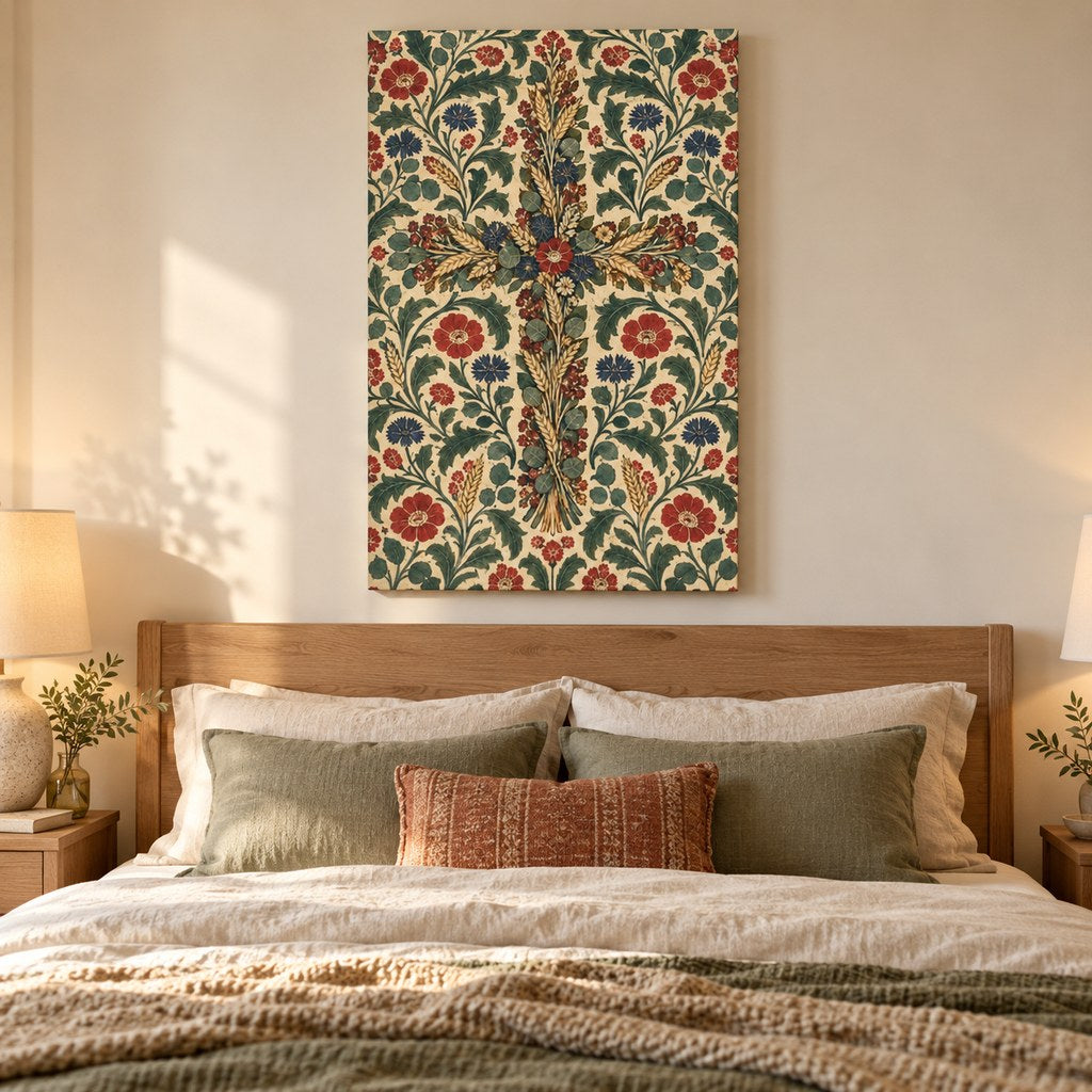 Wildflower Cross Block Print Christian Wall Art