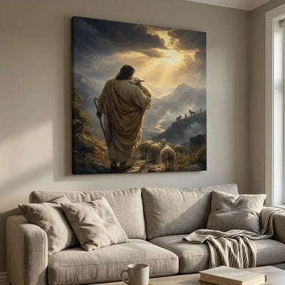 Customer photo of the canvas hanging above a living room sofa