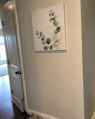Customer photo of the canvas on a narrow entry hallway wall