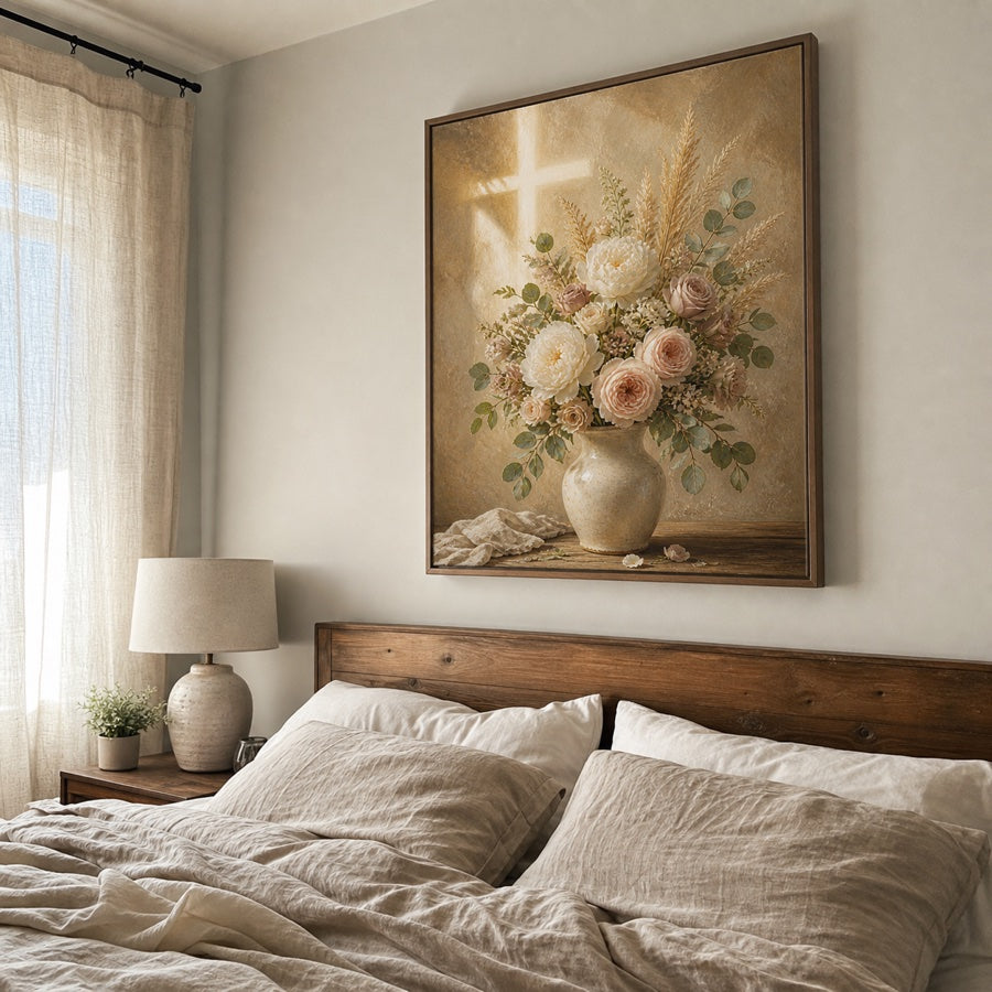 Customer photo of the canvas on a bedroom wall